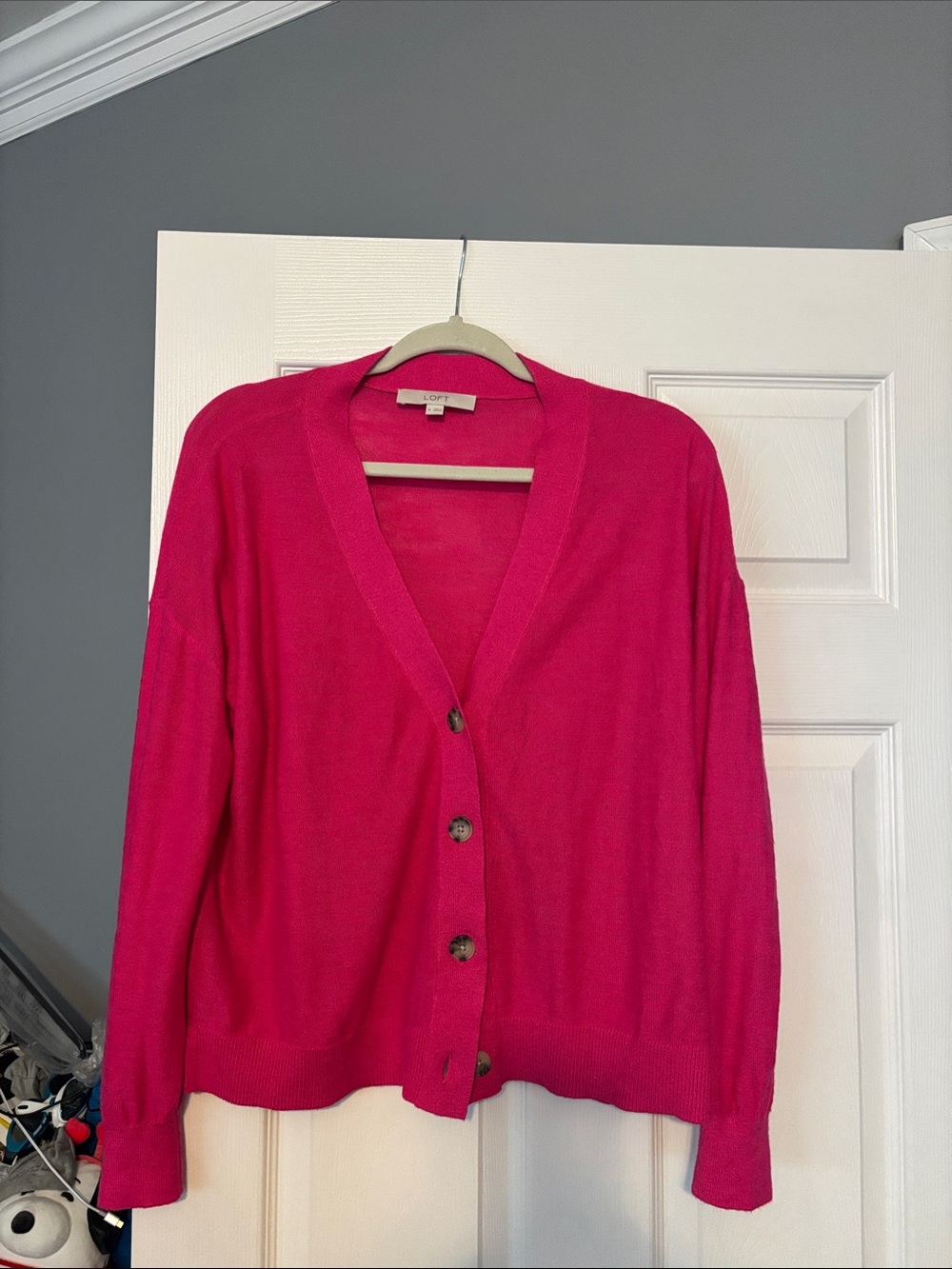 LOFT Hot Pink V-Neck Button Cardigan